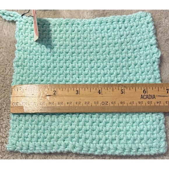 5 Handcrafted Pot Holders Cotton Double Crochet Thick Grn Blue Black 6.5" Square - Picture 3 of 9